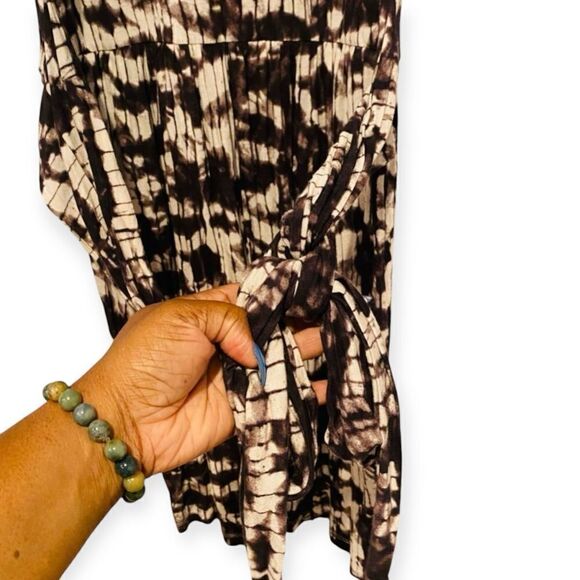 Weekend Max Mara Cream Brown Watercolor Tie Waist Sleeveless Dress Size XL - Picture 4 of 7